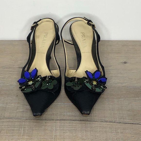 Vintage Prada Silk Jewel Gem Embellished Heels - Picture 2 of 7